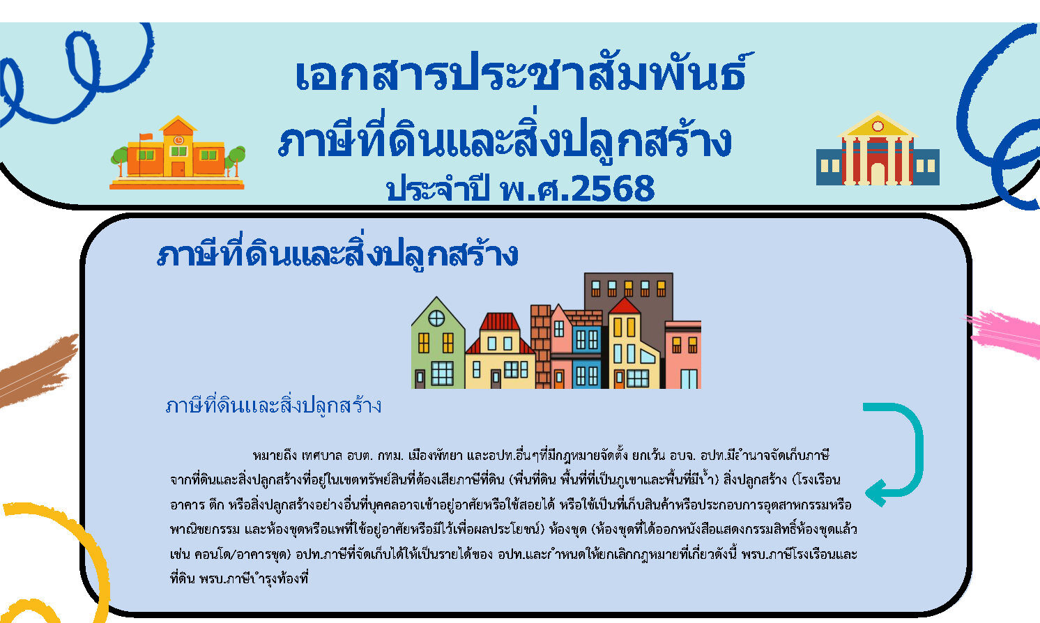 ประชาสัมพันธ์ภาษีที่ดินและสิ่งปลูกสร้าง ประจำปี พ.ศ. 2568
